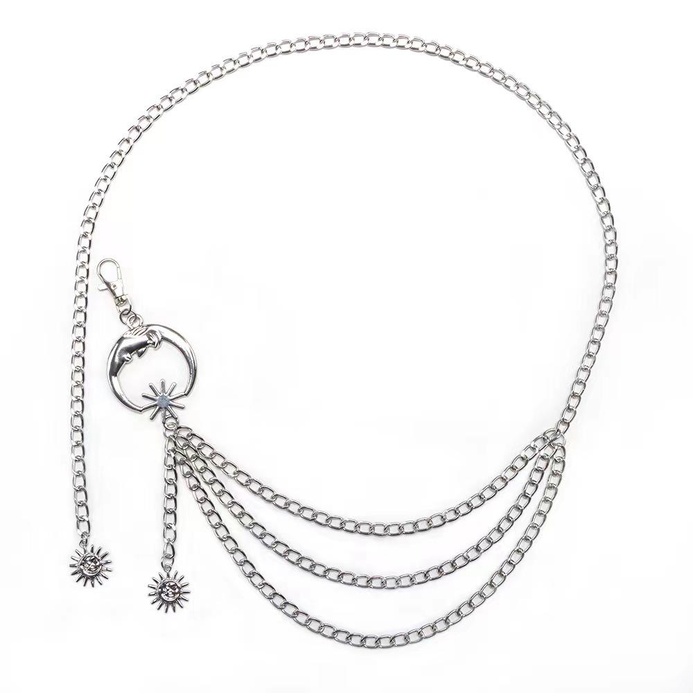 European & American Hip-Hop Metal Moon Body Chain with Tassel & Sun Pendant
