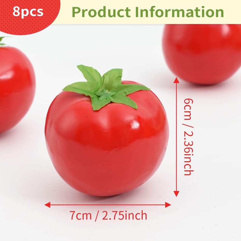 Artificial Tomatoes, 8Pcs Simulation Tomatoes Fake Fruit Vegetable for Home Kitchen Party Decor Photography Props