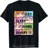 Fitness Tshirt Eat Sleep Anime Repeat Tshirt Anime Unisexga T Shirts Funny Summer Cotton Casual Tees Black Round Neck Tops