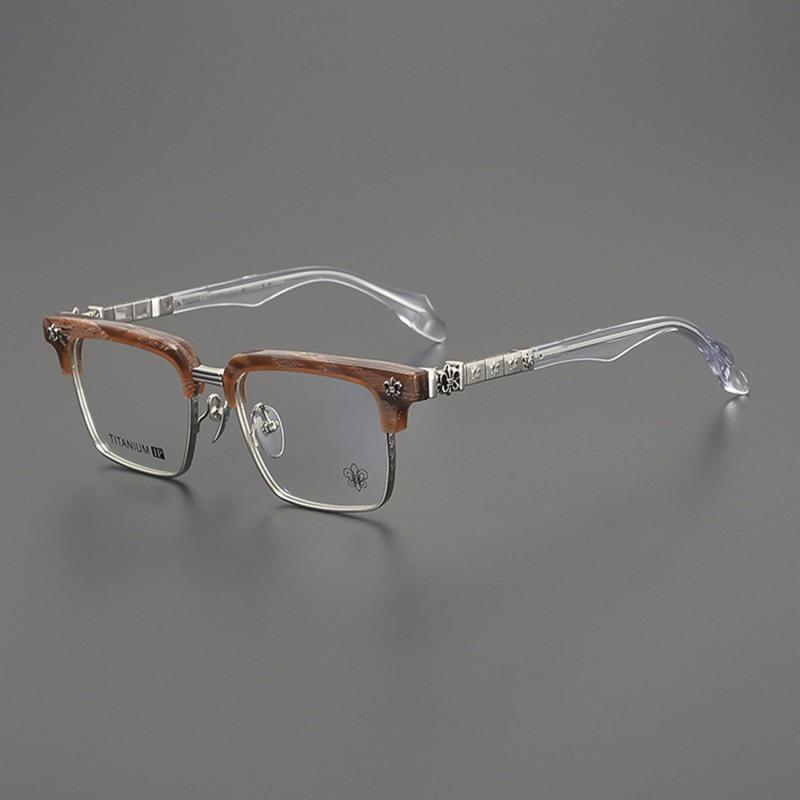 Italian Vintage Square Semi-Rimless Titanium Eyeglass Frame Business Style
