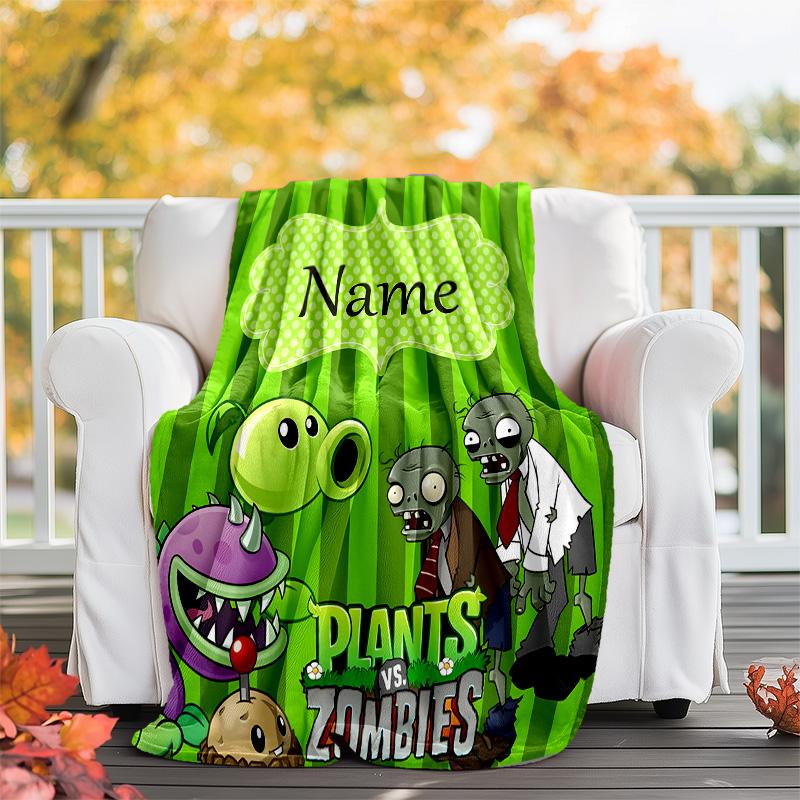 Customizable Plants vs. Zombies Throw Blanket – Personalized Name, All-Season Cozy Snug Blanket, Machine Washable, Personalized Blanket