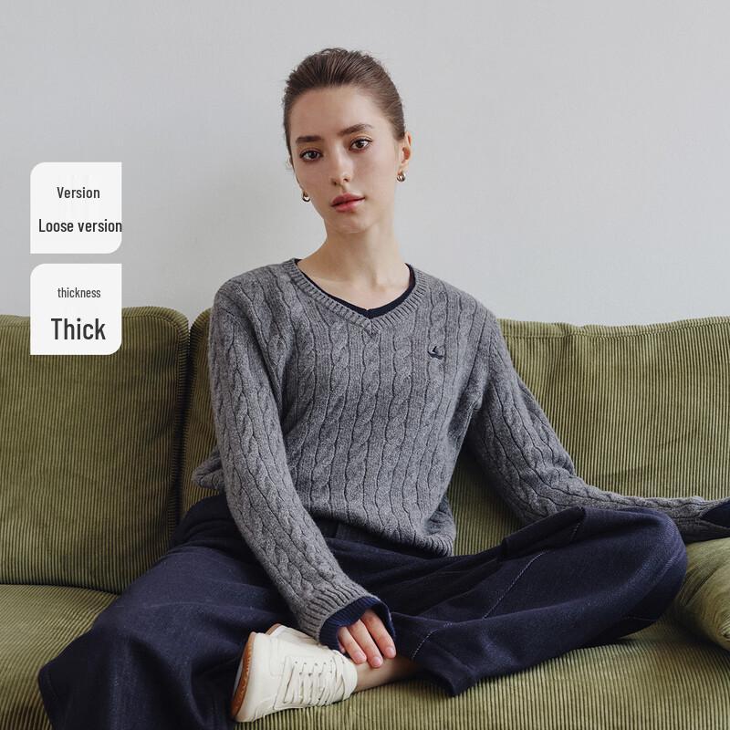 Navigare Women's Faux Two-Piece Cable Knit Long Sleeve Wool Sweater