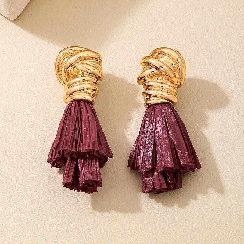 Bohemian Personalized Creative Gold Color Wrapped Tassel Earrings, Women's Retro Ethnic Style Holiday Accessories Gifts