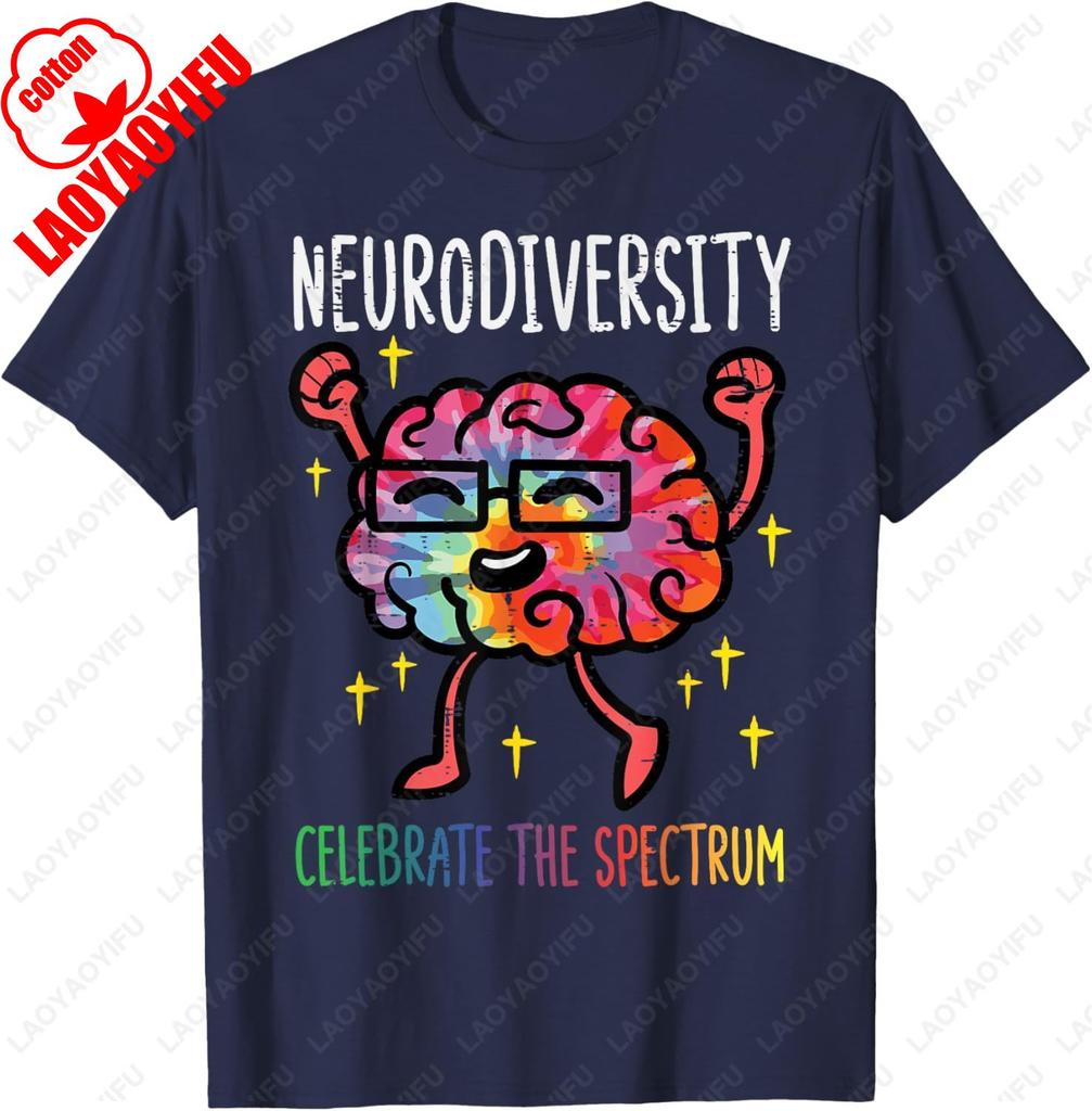 Neurodiversity Brain Autism Awareness ASD ADHD Unisex Women Aesthetic TShirt Summer Unisex Casual Cotton Streetwear Cool Tops