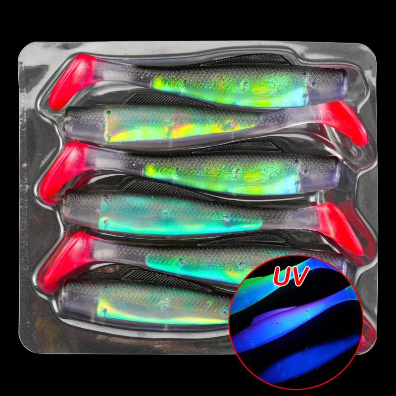 6Pcs Soft Paddle Tail Swimbait Uv Glow Fishing Lures 8Cm Tpr Soft Bait 80Mm 4.8G Artificial Silicone Bait Wobblers Soft Lures