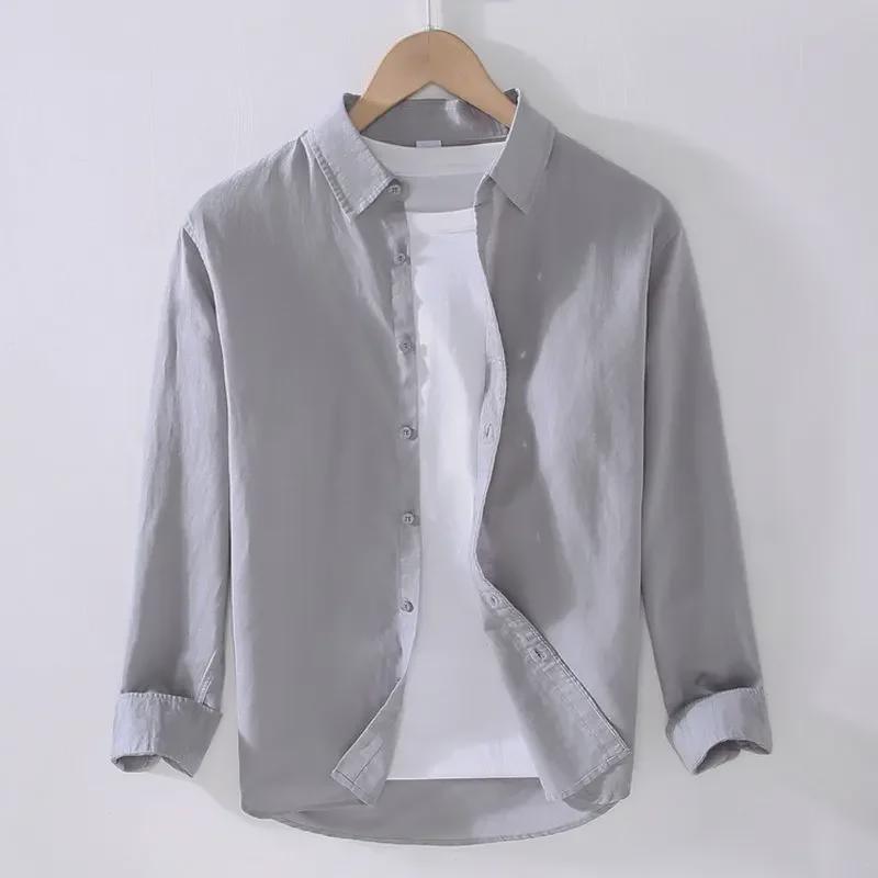 Men's Loose-Fit Long-Sleeve White Linen Shirt – Spring/Fall Japanese Casual Fashion
