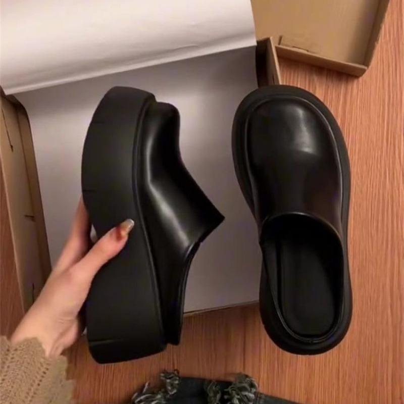 Baotou Black Heightened Non-slip Half Slippers Women's Thick-soled Outer Slippers Autumn New Models