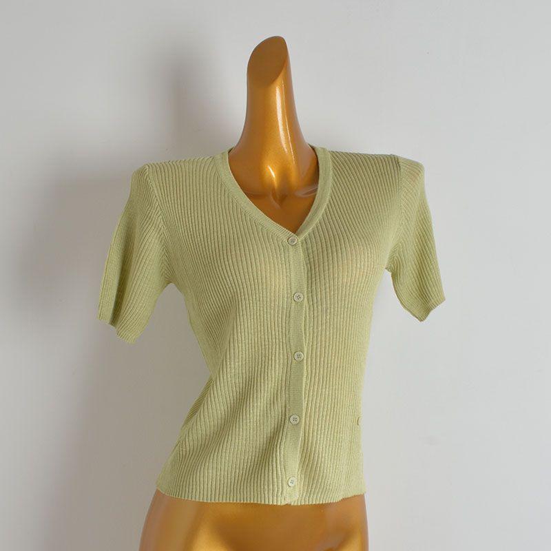 Summer New Arrival Pure Color Minimalist V-neck Single Breasted Ice Silk Knitted Cardigan Women's Clothing Loose Thin Short Sleeve Tops