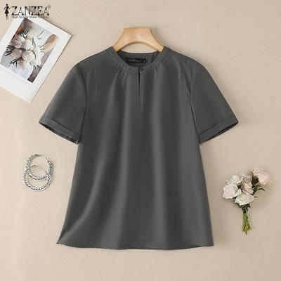 Blouse Décontractée à Col Rond pour Femmes, Couleur Unie, Manches Courtes
