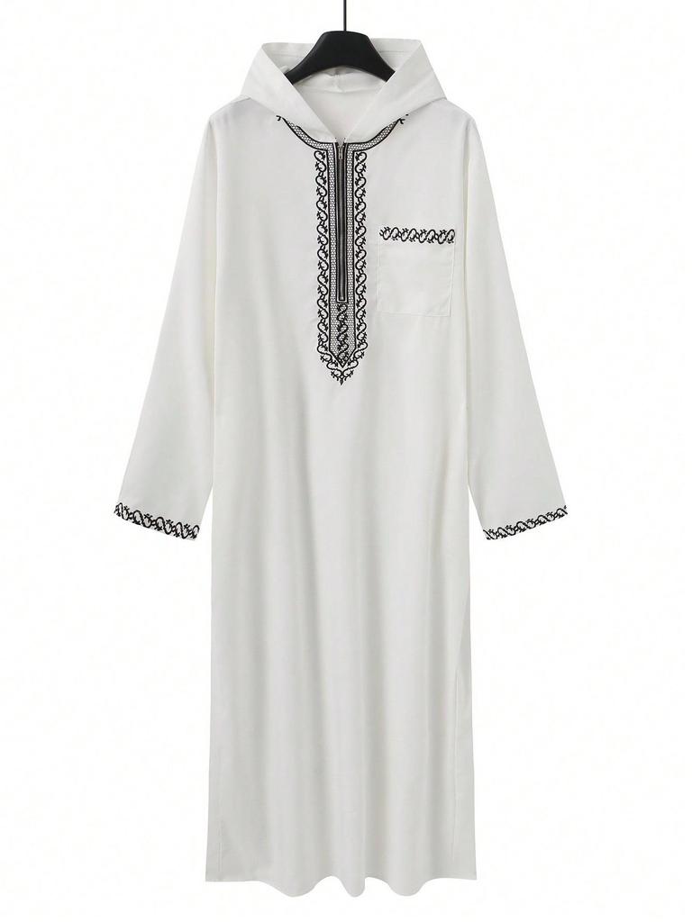 Embroidered Hooded Robe for Muslim Men, New Style Middle Eastern Thobe, Loose Long Sleeve Ethnic Design, Available Now