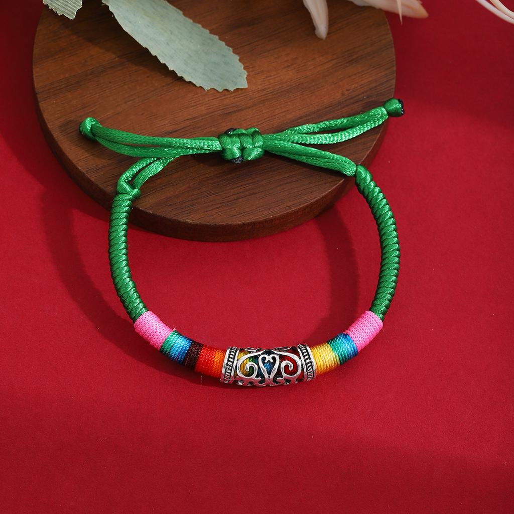 Ethnischer Stil Tibetische Passepartout-Textur Gewebtes Mehrfarbiges Seil, Retro Imitation Miao Silber Leichter Luxus Einziehbar Mode Handseil