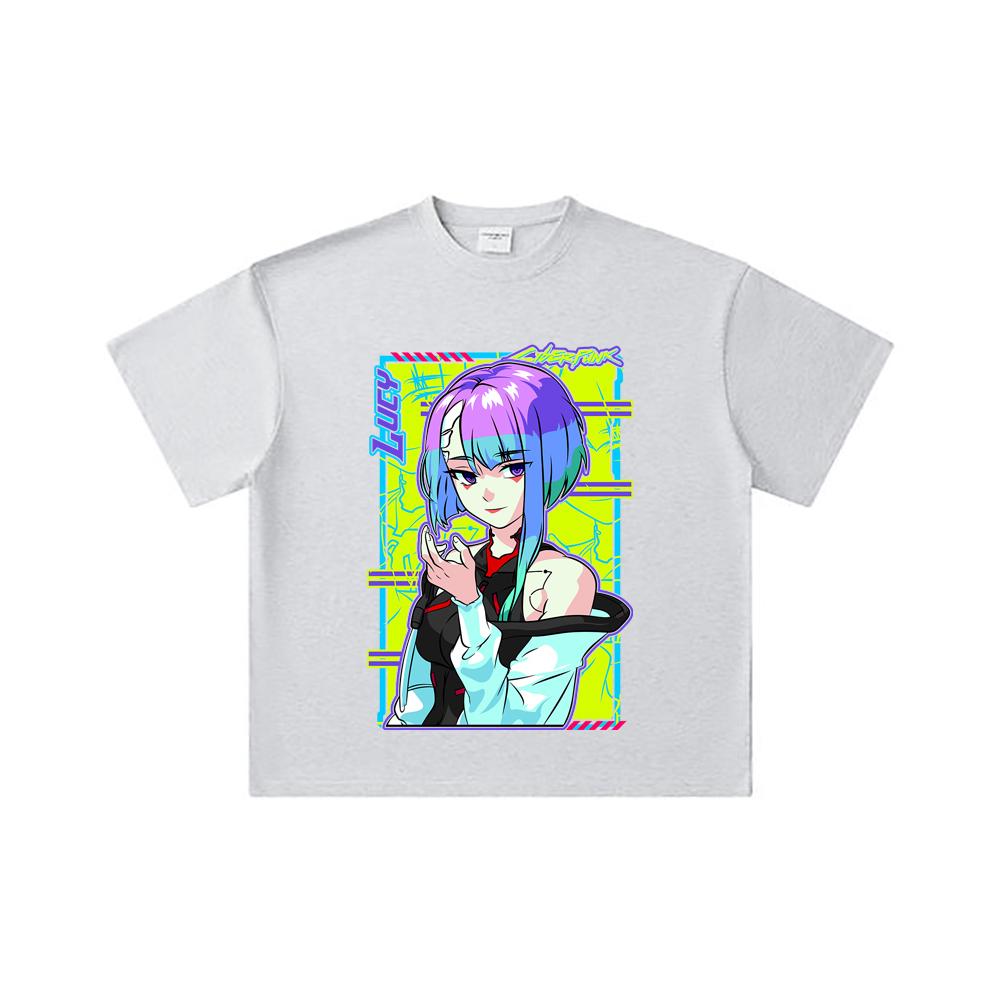 260 GSM Double Yarn 32 Count 100% Cotton Cyberpunk Edgerunners V8 Lucy Print Unisex Heavy Cotton T Shirt