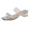 Transparent sandals women's high heels summer 2025 new women's shoes medium heel versatile thick heel outer wear rhinestone cool slippers