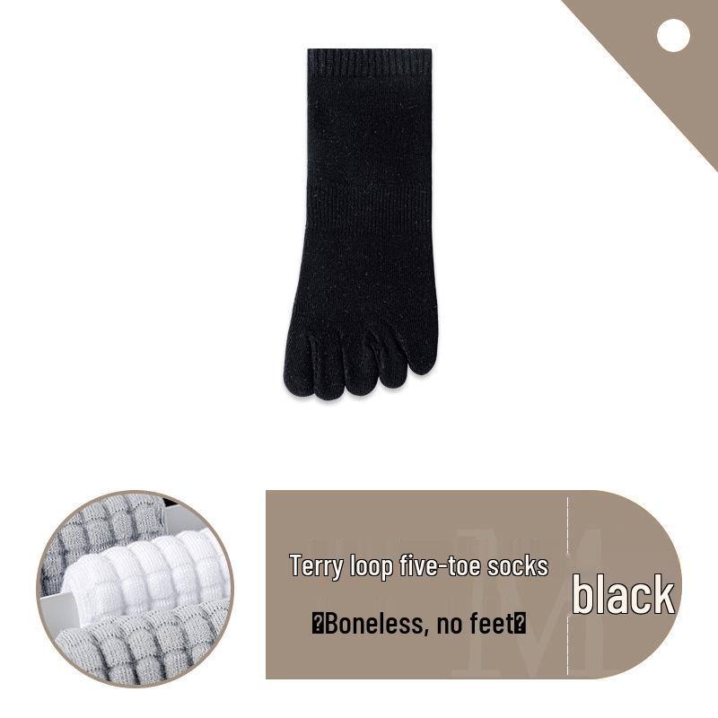 Men s Mid-Calf White Five-Toe Sports Socks with Shock-Absorbing, Split-Toe, and Thick Towel Sole for Running One Size