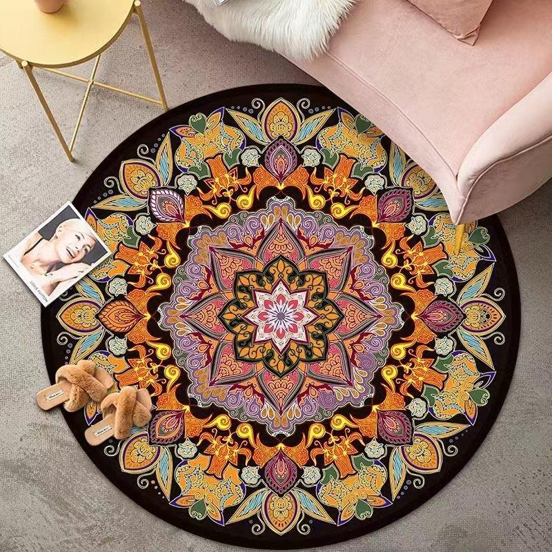 Retro Round Rug Ethnic Pattern Circle Carpet for Living Room Floor Mat Chair Coffee Table Bedside Decor So Beautiful and Classic