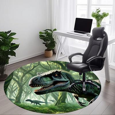 1pc Dinosaur Forest Scene Chair Carpet for Office, Round Non-Slip Durable Large Size Office Carpet, Suitable for Office, Beautiful Decoration