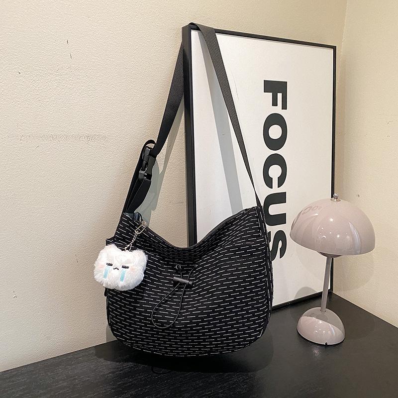 Premium plaid casual large-capacity drawstring tote bag women's 2025 new versatile texture trendy shoulder bag