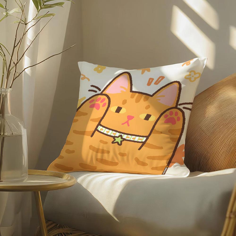 Cute Cartoon Animal Companion Patterns Cushion Cover Silky Elegant Comfort Sofa Bed Invisible Zipper Beach Pillowcase