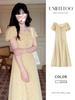 French Temperament Bubble Sleeve Yellow Floral Dress Children's Summer New Small Super Good-looking Long Dress