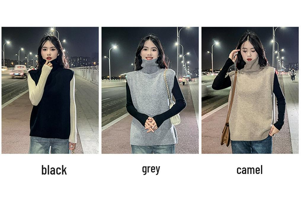 Korean Style High Neck Wool Knit Vest for Women - Sleeveless, Loose Fit, Autumn/Winter Outerwear