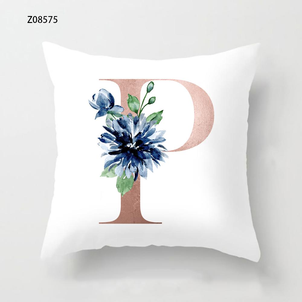 Pink Initials A B C Pillowcase Alphabet Flowers Home Sofa Decor Cushion Cover Living Room Bedroom Bed Decorative Pillow Cover