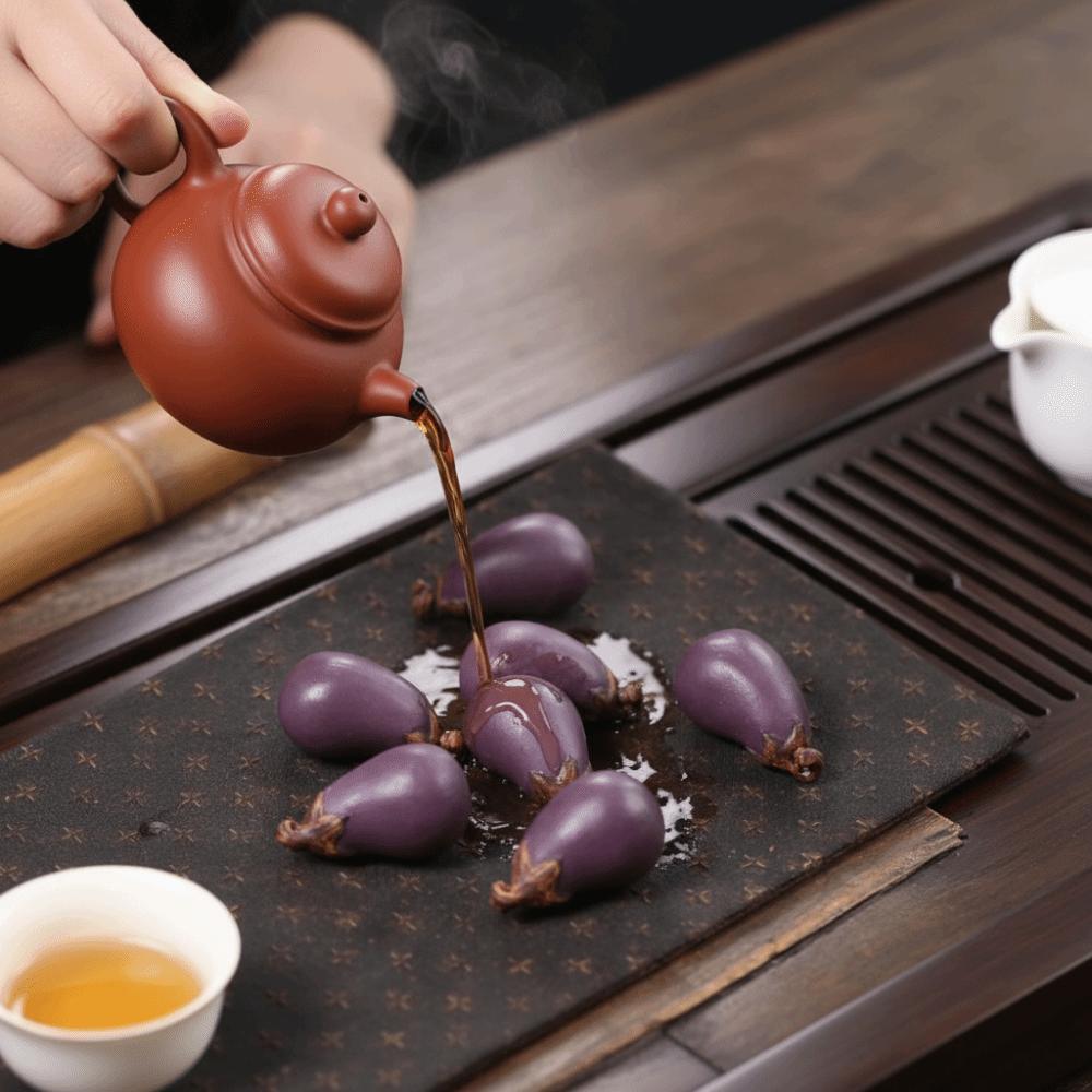 Purple Sand Eggplant Tea Pet Handmade Vegetable Shape Handmade Bionic Plant Realistic Art Teaware Sculpture Table Decor