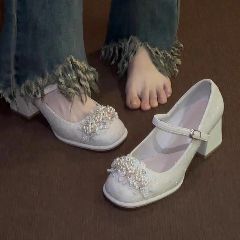 Summer Fashion New Square Toe Shallow Mouth Breathable Comfortable High Heels Elegant Flower Thick Heel Women's Shoes NO:W919