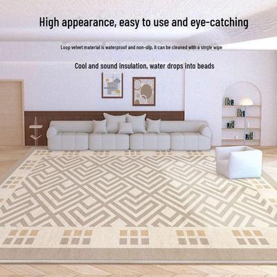 Hochwertiger cremefarbener Schlingen-Samtteppich: Rutschfeste Matte für Wohnzimmer, Schlafzimmer, Sofa, Couchtisch