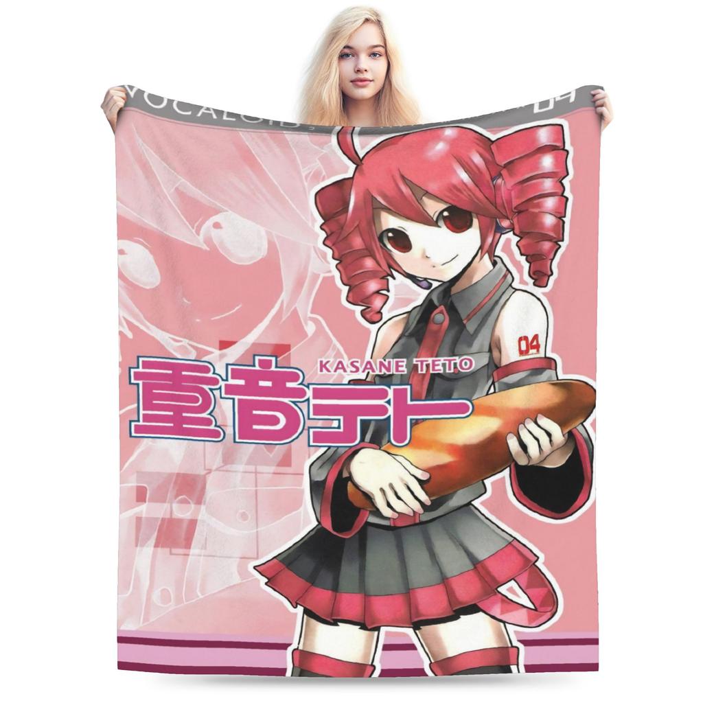 Kasane Teto Velvet Throw Blanket Anime Vtuber Blanket for Sofa Office Warm Plush Thin Quilt