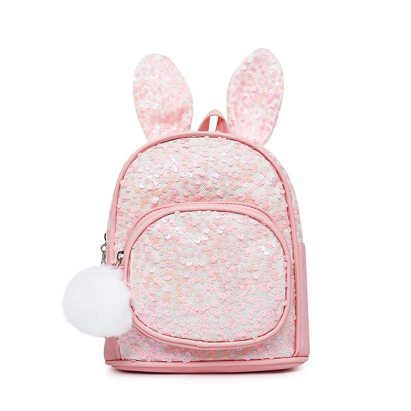 Cute Rabbit Sequined Ear Backpack Pu Material Suitable For Childrens Life Daily