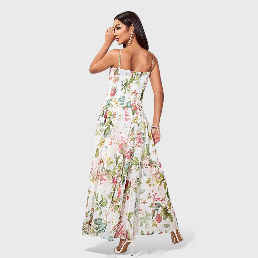 European, American spring and summer independent station new suspender fresh printing long pendulum dress