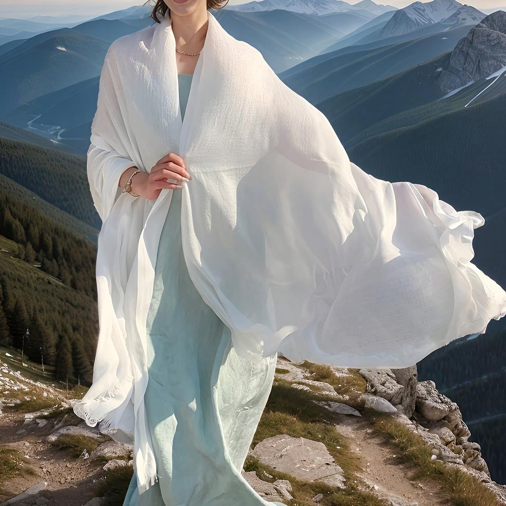 New Style Women's Scarf, Pure Color Scarf, Summer Sun Protection and Breathable Shawl, Retro Thick-edge Silk Scarf