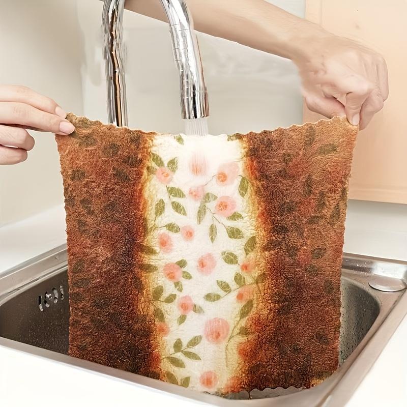 10Pcs Coral Velvet Kitchen Dish Cloth Highly Absorbent Cleaning Towel Floral Printed Thick Washing Cloths Scouring Pad