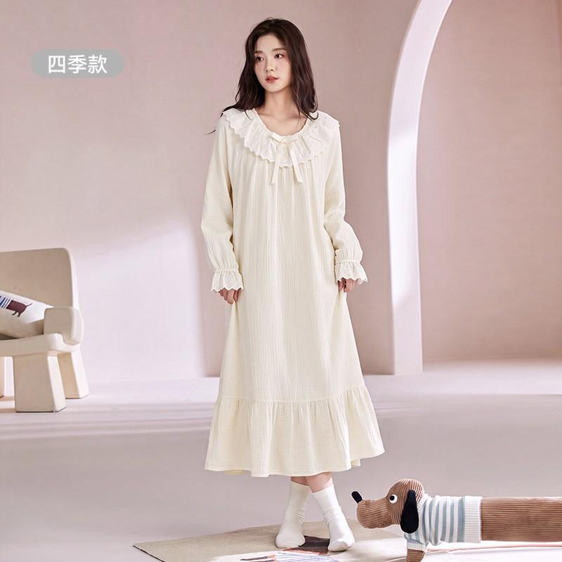 Womens Cotton Long Sleeve Nightgown Casual Soft Home Dress