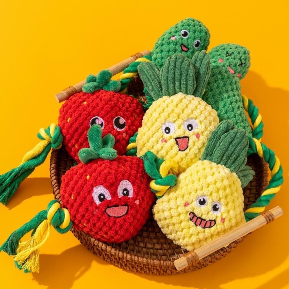 Bite-resistant Dog Plush Toy Builtin Squeaker Knot Training Dog Dental Cleaning Toy Sound Making Fruit Shape