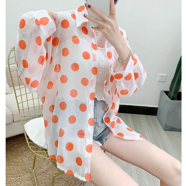 

Летние женские тонкие рубашки, свободные шифоновые рубашки с длинными рукавами и защитой от солнца, корейские пляжные праздничные женские топы 2XL оранжевый