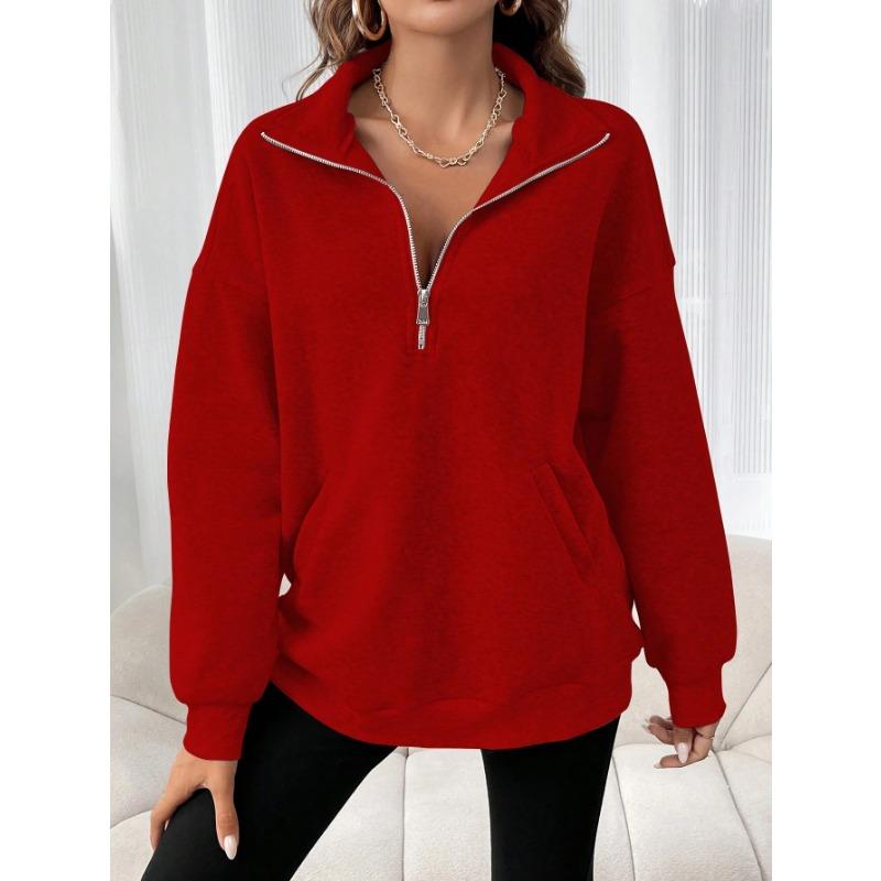 Casual Pullover Women Short Loose Autumn Winter Lapel Zippers Pockets Female's Hoodie Full Sleeve Solid Tops Lady Soft All-match