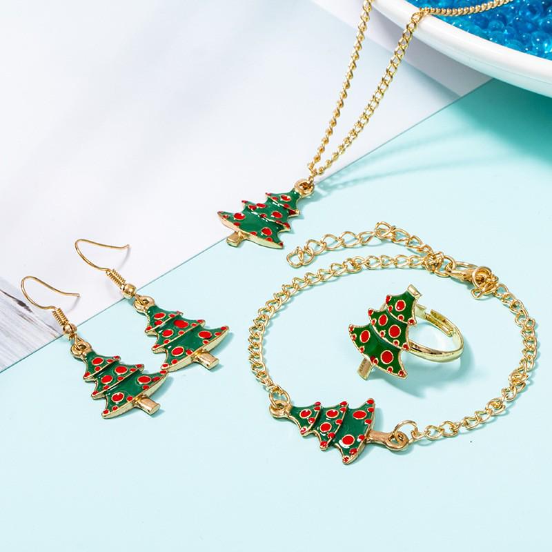 Christmas Cute Santa Necklace, Ring, Earrings & Bracelet Set - European & American Style