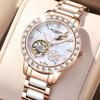 ORKINA Women Watches Fashion Rose Blue Watch Ladies Diamonds Wristwatch Ceramics Stainless Steel Strap Female Mechanical Watches