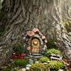Transparent Acrylic Outdoor Decor Wooden Fairy Garden Decoration, Tree Hollow Cottage Door with High-Definition Waterproof Ornament UV Printing,