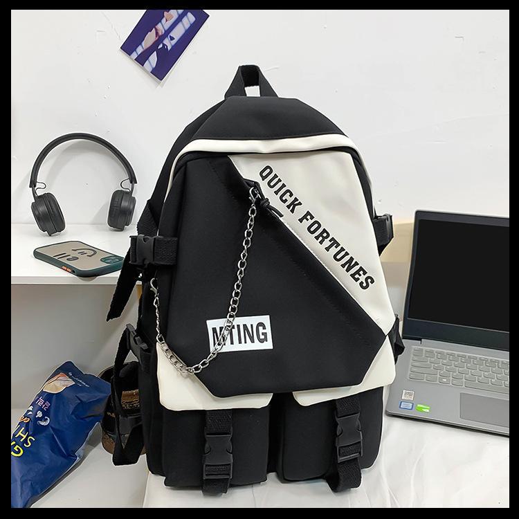 Schoolbag backpack female college student Japanese simple backpack contrasting colors trendy brand niche middle school student high school bag couple