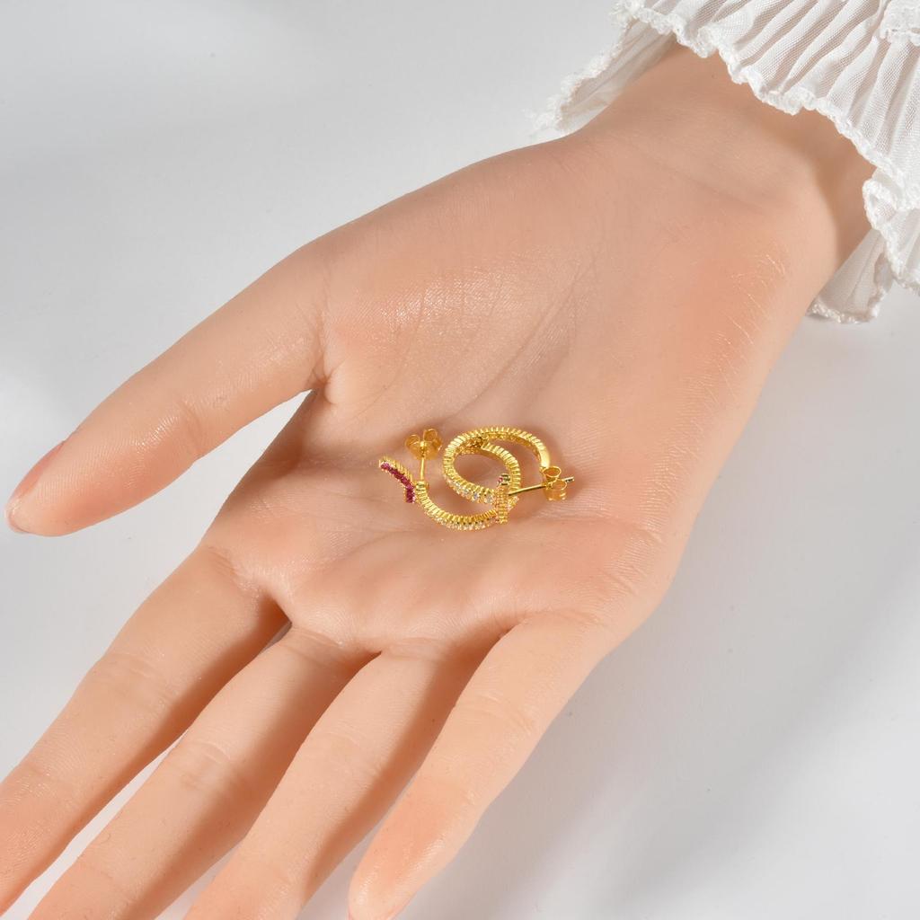 ANDYWEN 100% 925 Sterling Silber Gold Rock Punk Huggies Hoop Ohrring Rose Zirkon Kristall Edlen Schmuck