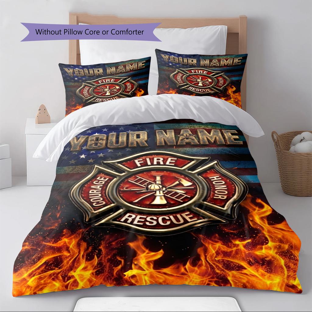 Name Individuell Feuerwehrmann Feuerwehrrettung Muster Bettwäscheset Bettbezug Kissenbezug Heimdekoration Geschenk (1 Bettbezug + 2 Kissenbezüge, ohne Füllung)