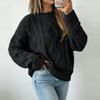 Women's Cable Knit Pullover Sweater - Loose Fit Neck Casual Top for Everyday Wear
