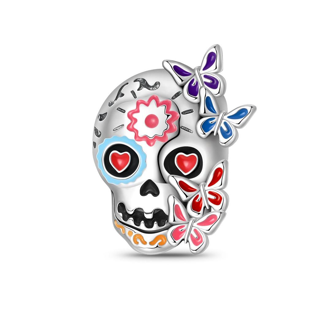 S925 Silver Halloween DIY Jewelry Kit Pumpkin Skull Bat Charm Pendant Beads Bracelet Making Craft Accessories