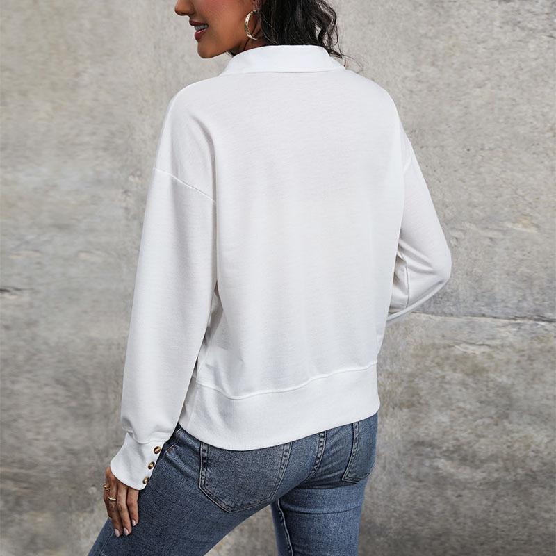Camicetta da donna a maniche lunghe primaverile e autunnale Felpa casual con risvolto Top a maniche lunghe con scollo a V