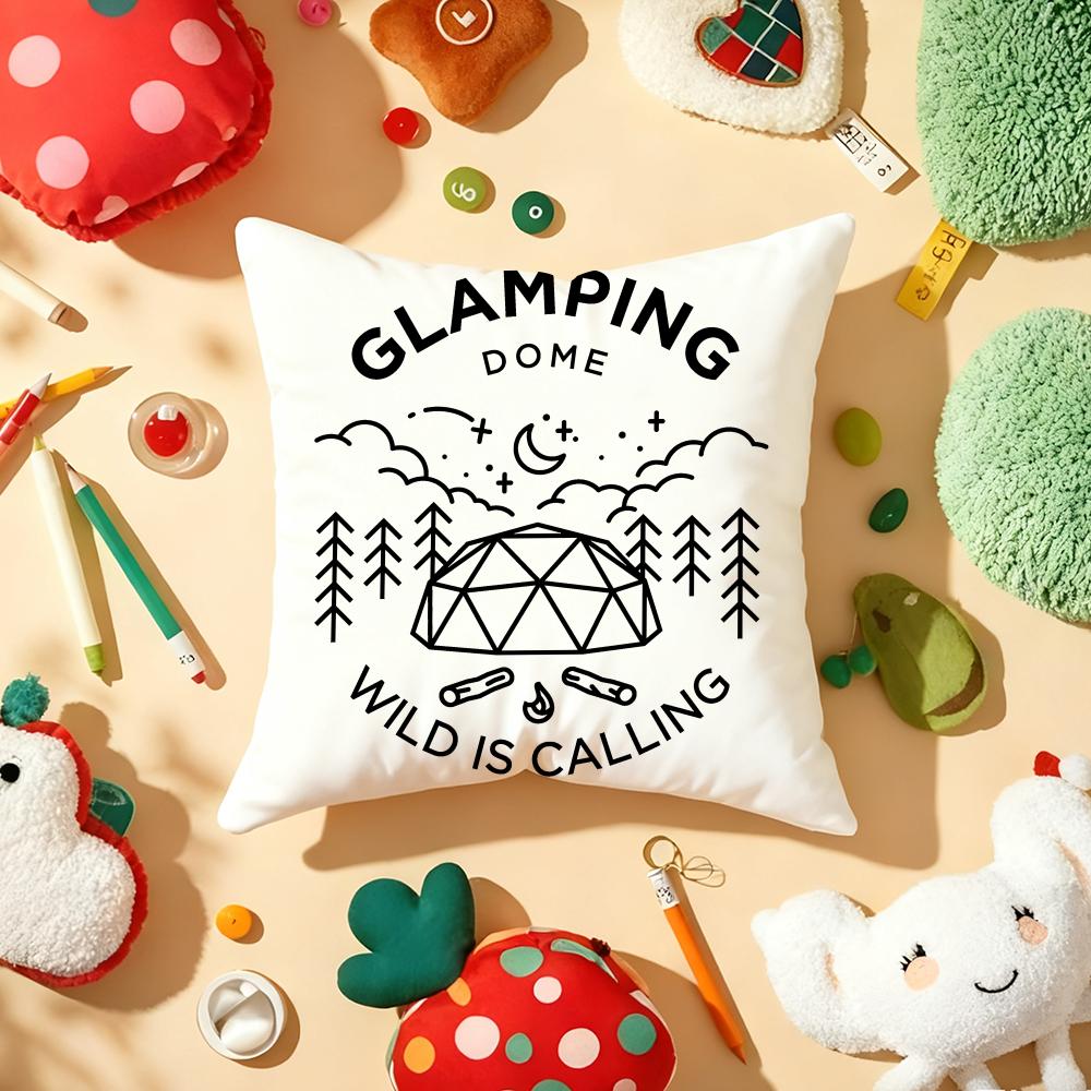 Camping Outdoor Logo Cushion Cover Plush Fabric Soft Double-Sided Printed Sofa Warm Winter Home Child Gift Pillow Case