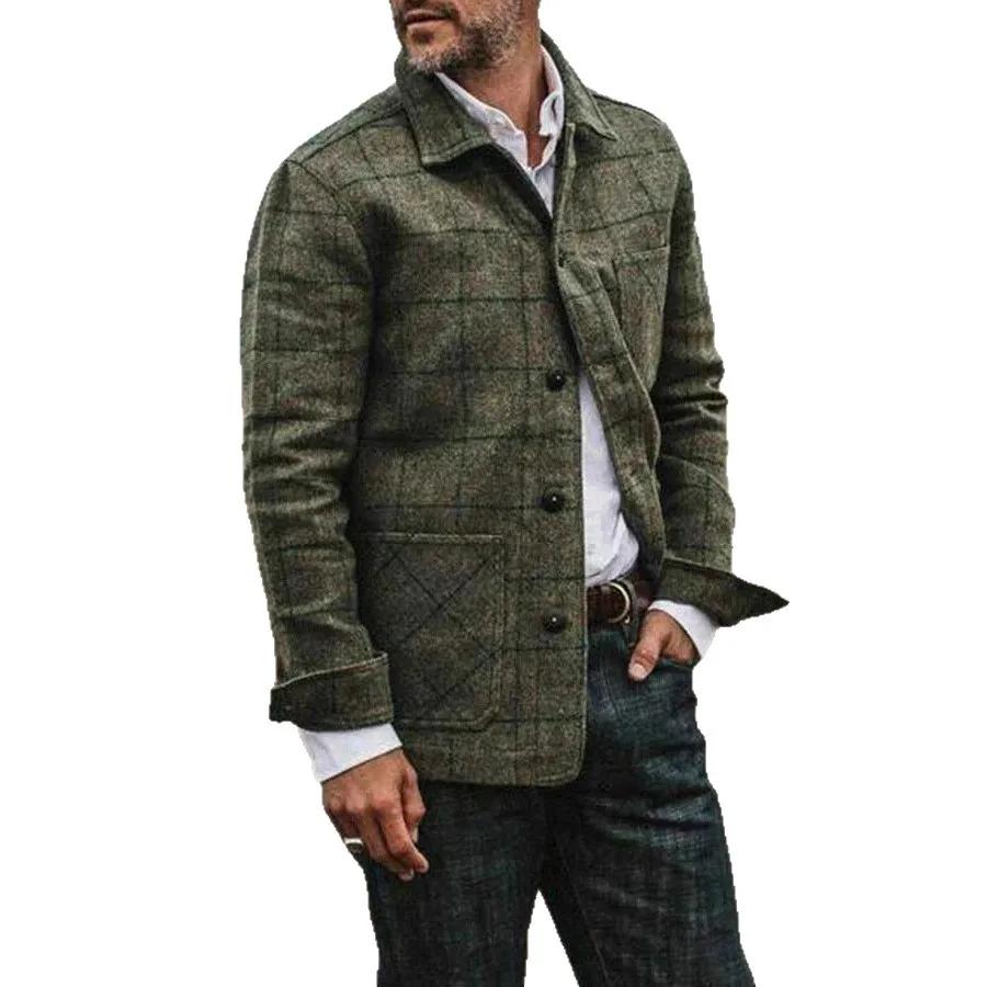 Herren Karo Lässiger Blazer Mantel Frühling Herbst Mode Winddichte Anzugjacke Langarm Oberbekleidung