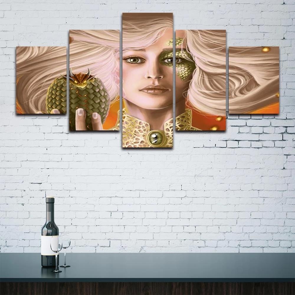 Wall Art Modern Woman Pineapple Poster 5 Pcs Mother of Dragon GOT Canvas Painting Modular Print Picture Gallery Home Decor Frame