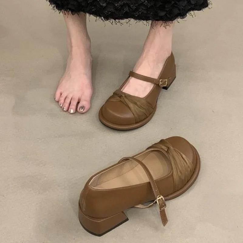 Fashion Shoes Block Heels for Women Pumps Basketball Platform 2024 Round Toe Sandals Ladies Shallow Mouth Mary Jane Retro Chunky